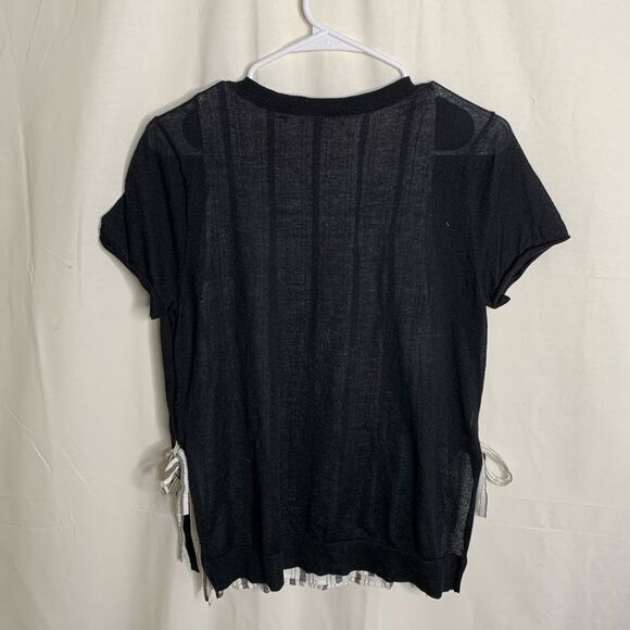 DKNY Short Sleeve V Neck Top With Striped Underlay - Picture 8 of 8
